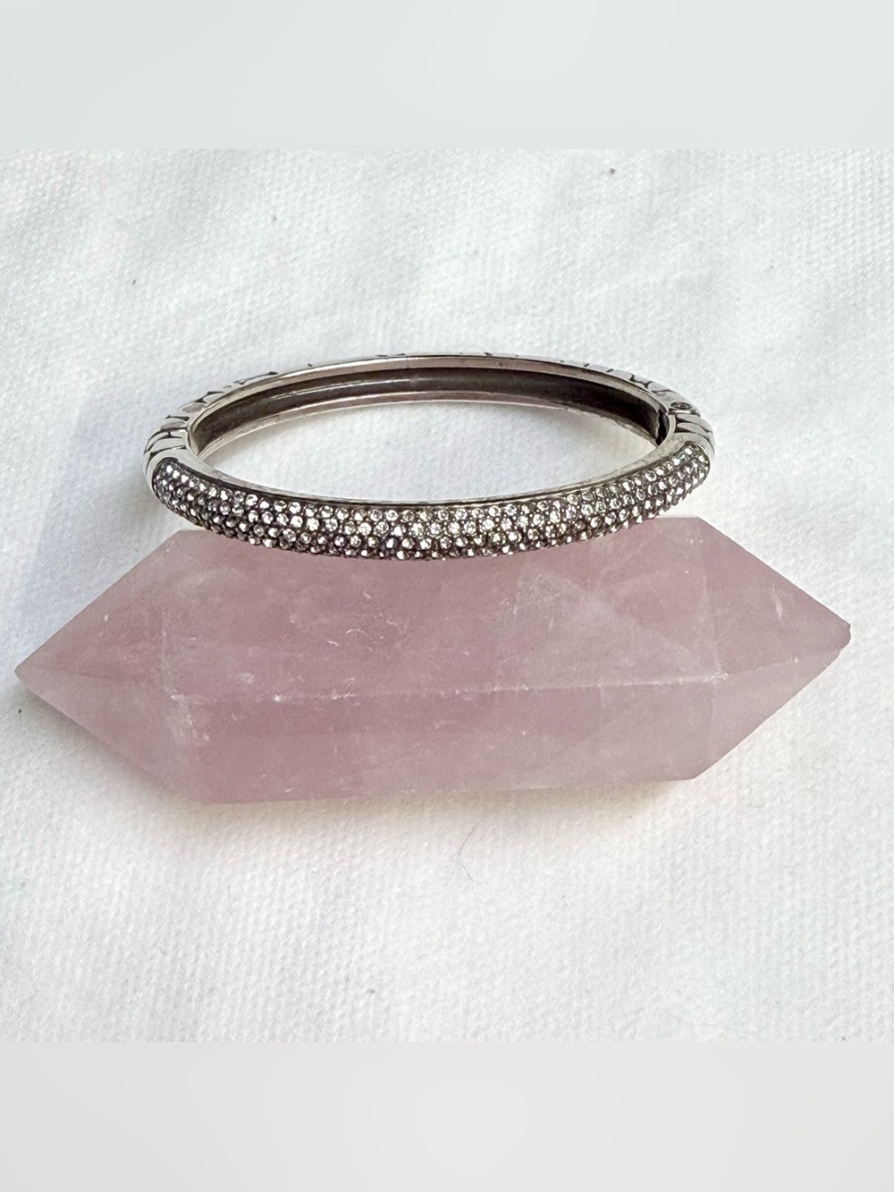 Brighton Silver Tone Crystal Pave Hinged Bangle Bracelet